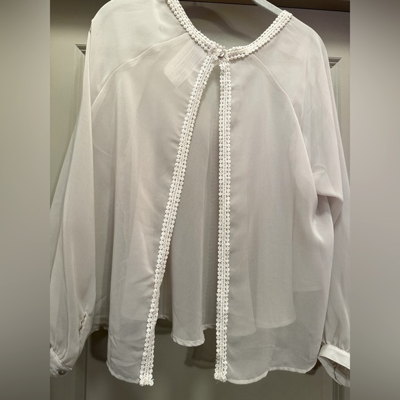 FREE PEOPLE White Sky High Sheer Open Back Top Blouse M - Picture 6 of 15